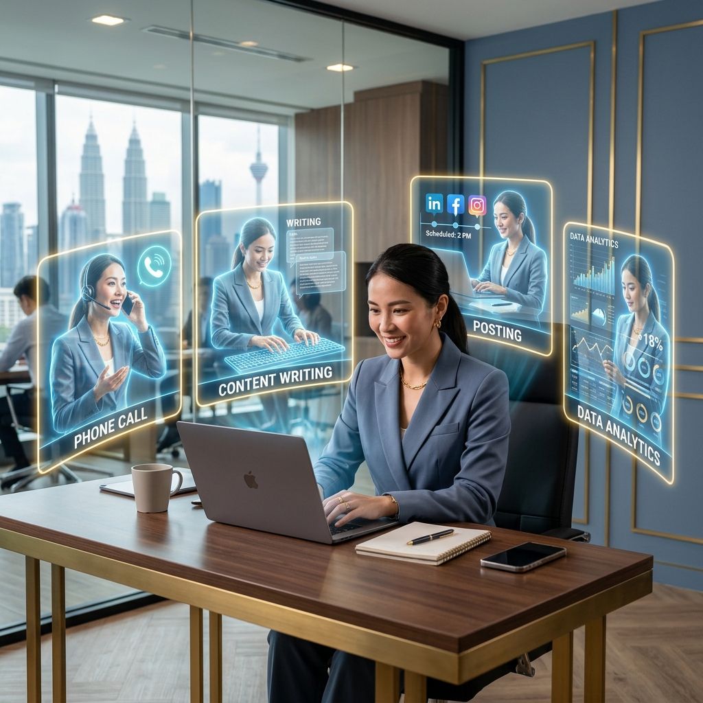 One person multiplied by a row of AI agents handling tasks